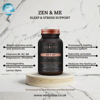 Zen & Me | Sleep and Stress Aid Supplement with Ashwagandha, Lavender, Vitamin B6, Magnesium, Chamomile | 60 Vegan Capsules | Natural Ingredients by Verity Labs