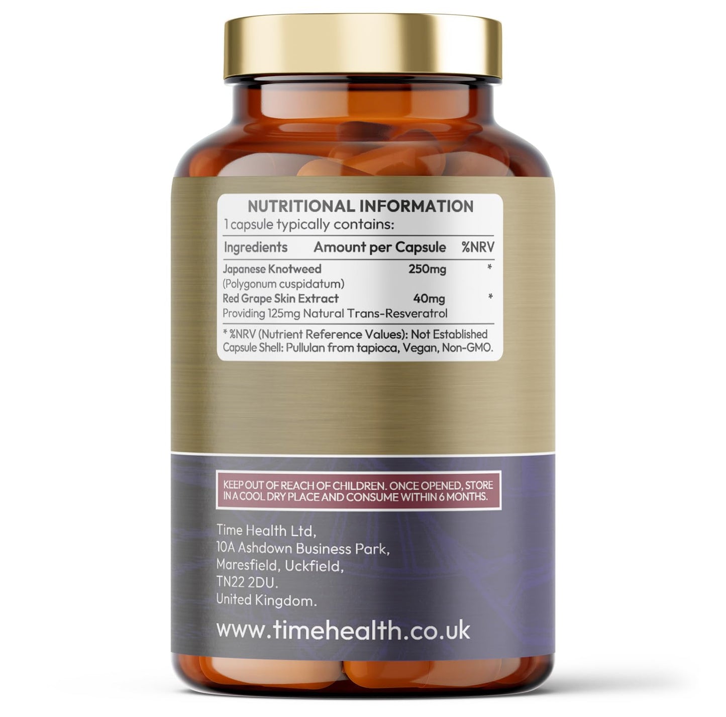 Time Health Trans Resveratrol - Premium Brand Puredia - 180 Capsules - 3 Month Supply - Effective Split Dose for Maximum Benefits from Trans-Resveratrol - UK Manufactured - Zero Additives (180 Count (Pack of 1))