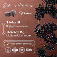 Known Tasty Maitake Gummies - 1000mg Maitake Mushroom with Vitamin D3 - Immune Support - Natural Elderberry Flavour - 60 Vegan Gummies, 1 Month Supply