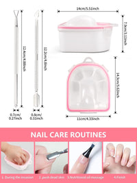 Yokilly Nail Soaking Bowl,2PCS Soak Off Gel Polish Dip Powder Remover Manicure Bowl with Triangle Cuticle Peeler and Stainless Steel Cuticle Pusher Nail Art Tool (Pink)