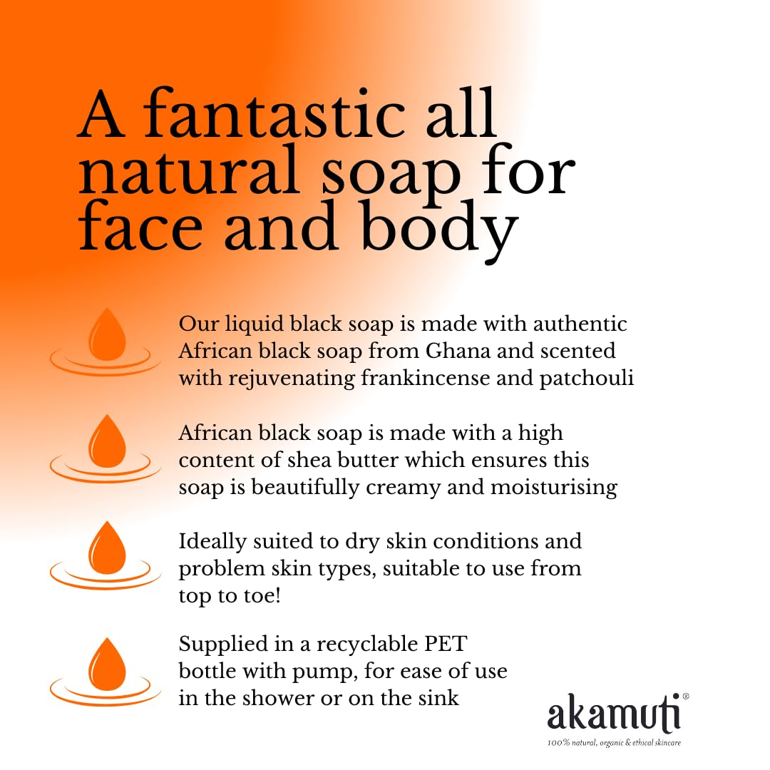 Akamuti Liquid African Black Soap 250ml with frankincense and patchouli