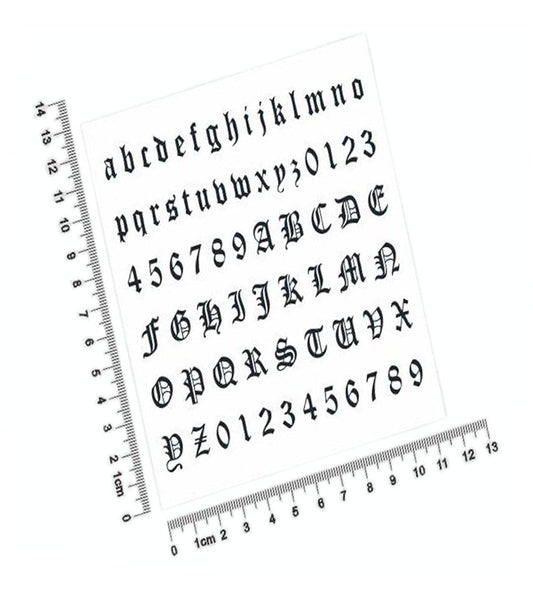 ZEALMAX 4 Sheets Gothic Number and Letter Tattoo Stickers, Small Removable Fake Tattoos DIY Name Freely Combined