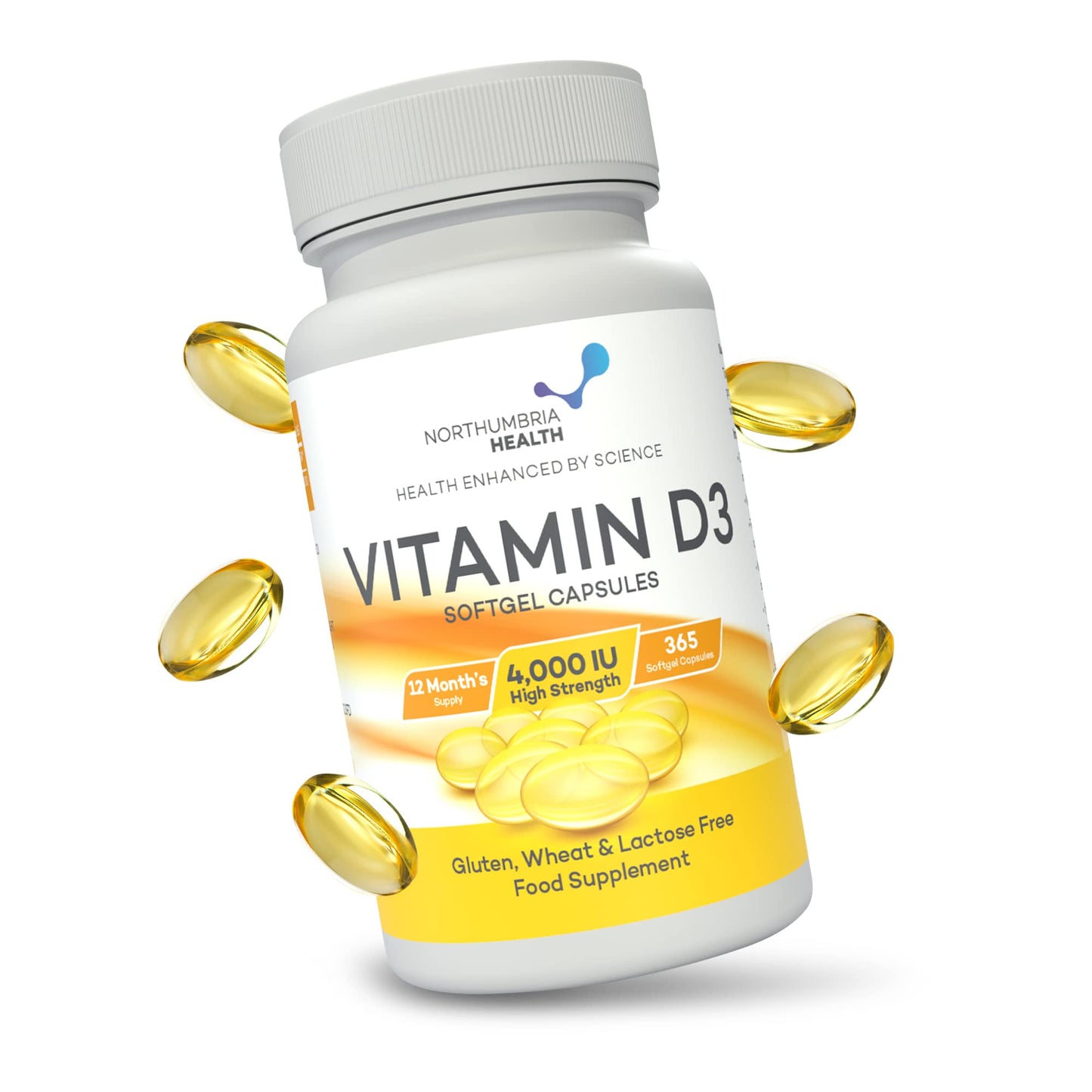 Northumbria Health Vitamin D3 Softgel Capsules, High-Strength D3 Vitamins for Immune Support and Calcium Absorption, Easy to Swallow Vitamin D Softgel Capsules, No Additives or GMO, 365 Capsules