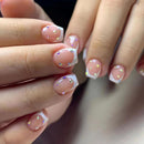 JUSTOTRY 24 Pcs False Nails Short with Diamond Pattern,Milky White French Square Press on Nails,Glossy Fake Nails Medium for Nails Art,Pretty Squoval Stick on Nails for Women Gifts