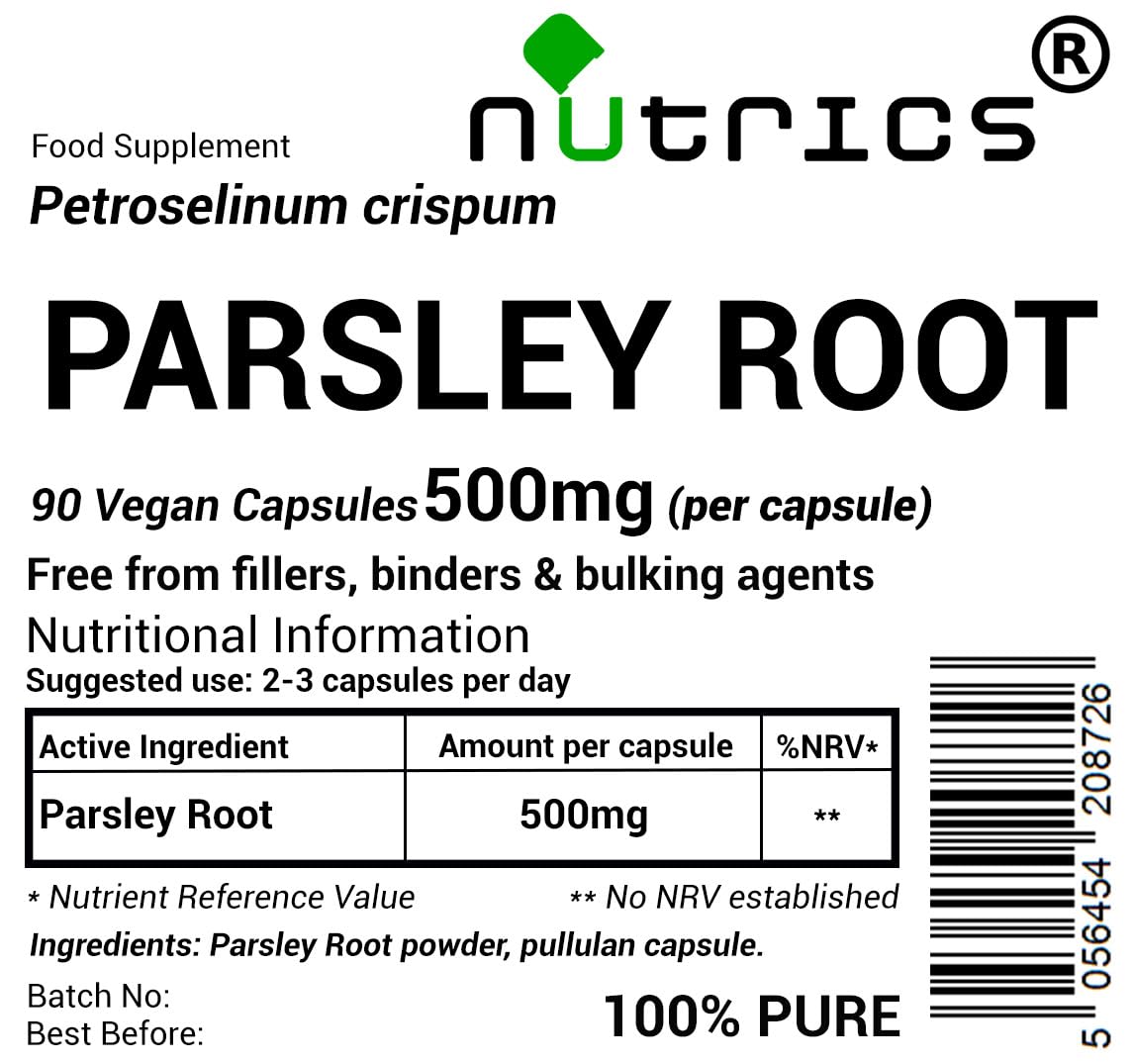 Nutrics® 500mg Parsley Root x 90 V Capsules (1 Month Supply) Suitable for Vegan Vegetarian Diet