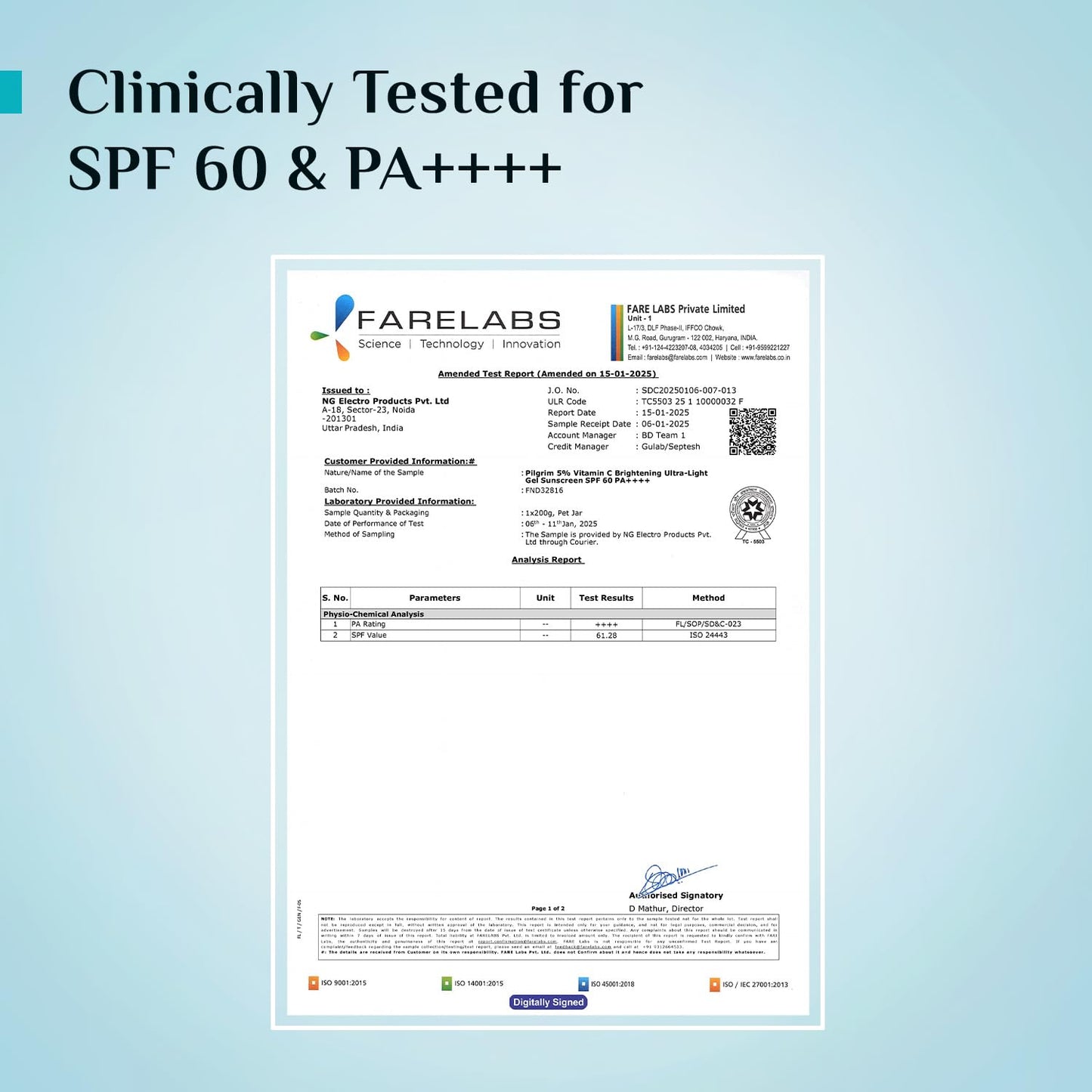 Pilgrim 5% Vitamin C Brightening Ultra Light Gel Sunscreen SPF 60 PA++++ 45ml | UVA/UVB Protection | No White Cast | Fights Tanning, Brightens Skin | Lightweight & Non-Greasy | For All Skin Type