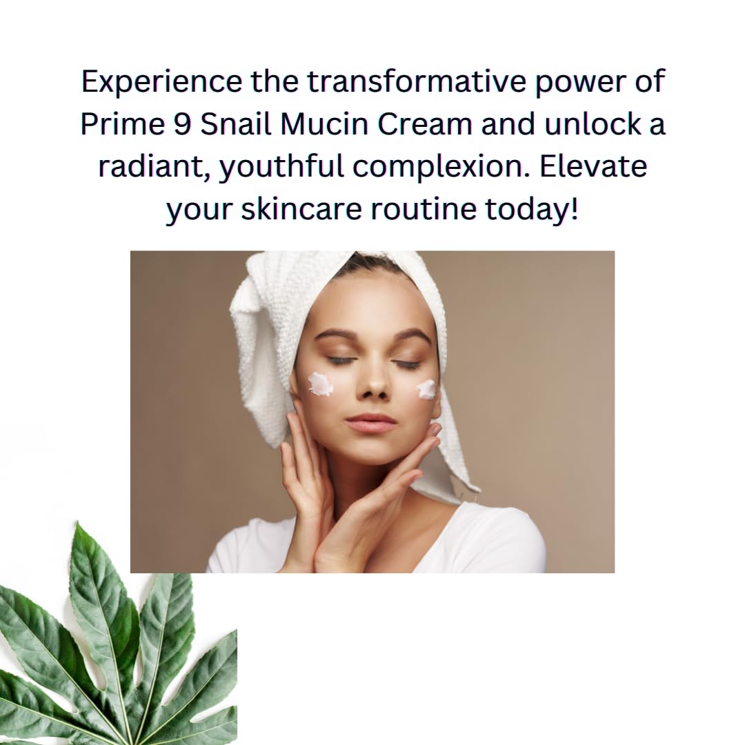 Prime9 Snail Mucin Cream, Korean Moisturizer Face with 92% Snail Mucin Extract, All in One Facial Moisturizer Cream for Deep Hydration, Korean Skincare, Wrinkle & Blemish Care