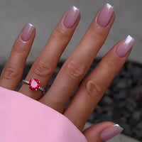 BoloShine 24 Pcs Short Square Rose Pink Glossy Full Cover Acrylic False Nails, 12 Sizes, French, Gradient, Glitter, Kit Includes 24 Nails, 24 Glue Stickers, Nail File, Manicure Stick