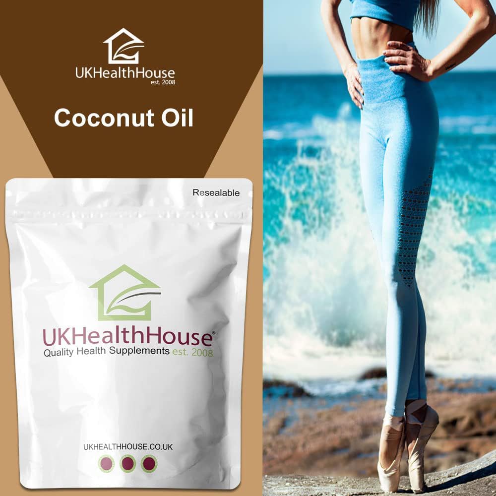 UKHealthHouse Premium Extra Virgin Coconut Oil softgel 1000mg x 500 Capsules Skin & Hair Rich MCT Oil - Cold Pressed Oil Potency - Trans-Fat Free
