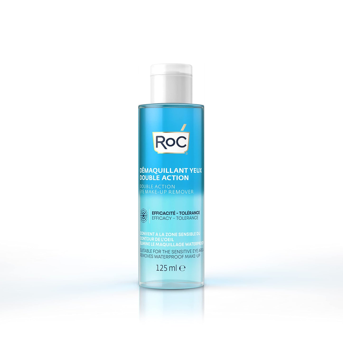RoC - Double Action Eye Make-Up Remover - Unique Water & Oil Combination - Waterproof Makeup Removal - Effective Eye Cleansing for Sensitive Skin - Minimises Allergy Risks - 125 ml