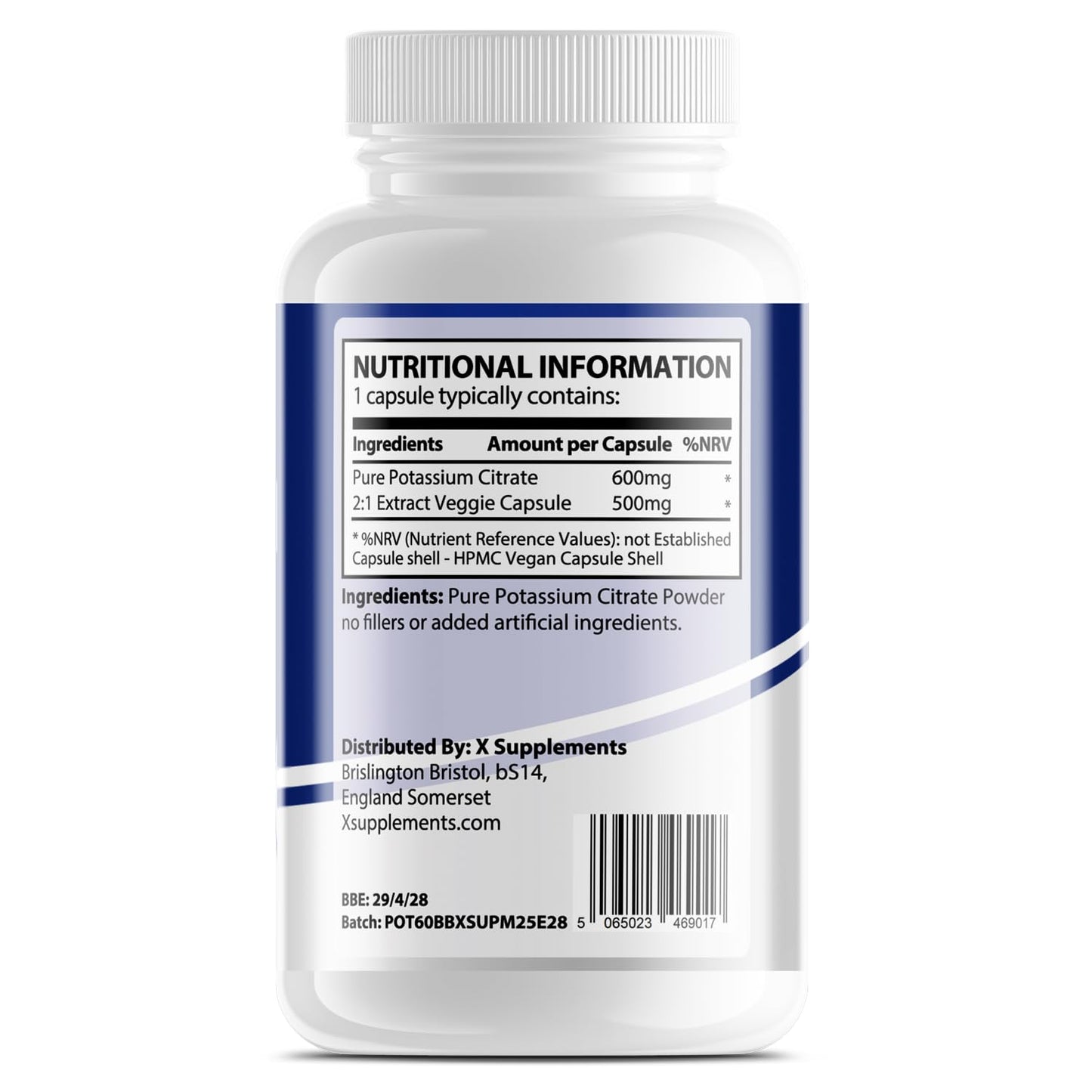 X supplements X Supplements Potassium Citrate Capsules | 600mg Per Serving | 60 Vegan Capsules | 2 Month Supply | High Strength Potassium Supplements for Kidney Health | Muscle & Nerve Function