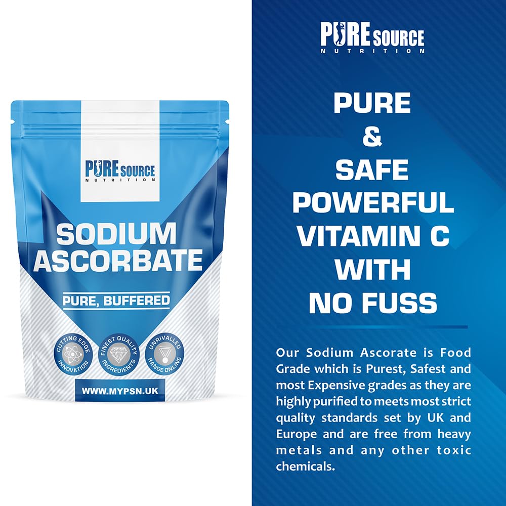 Pure Source Nutrition Pure Sodium Ascorbate Food Buffered Vitamin C L Ascorbic Acid Powder Food Grade 250g Vegan Supplements