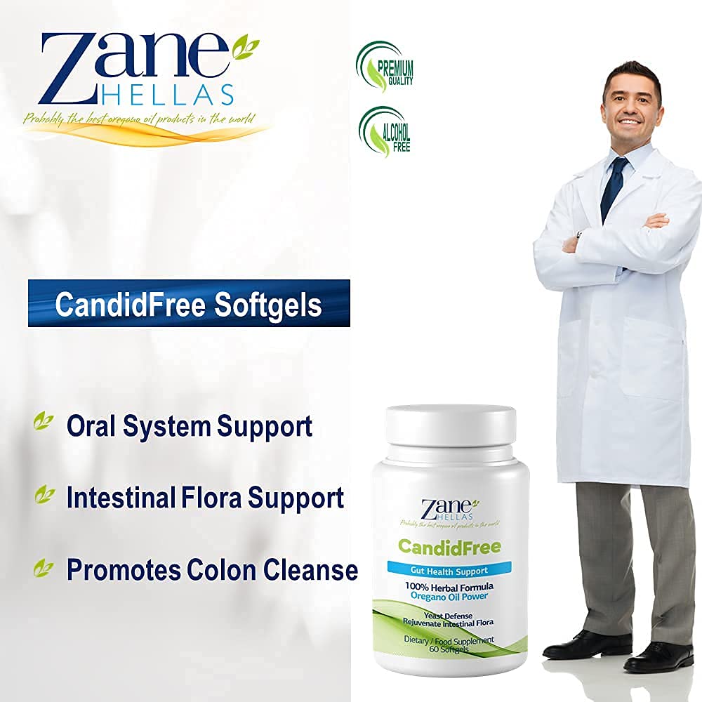 Zane HELLAS Probably the best oregano oil products in the world Zane Hellas Candidfree Softgels. Oregano Oil Power. Candida Support. Gut Health Support.Colon Health Support. Intestinal Flora Support.100% Herbal Solution.60 Softgels.