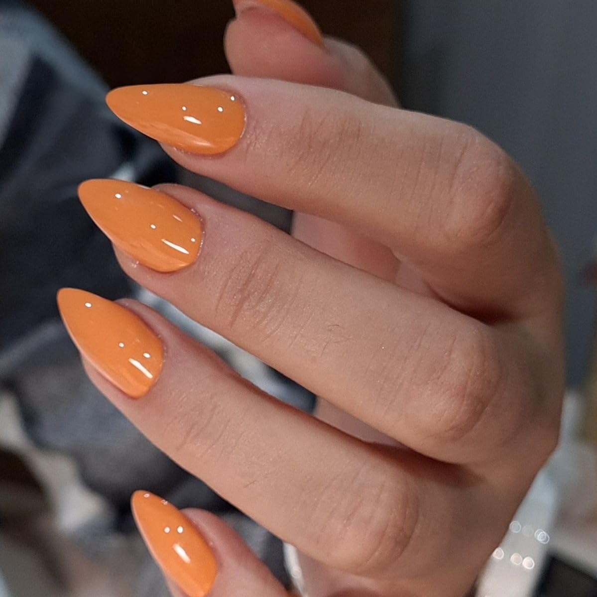Orange Press on Nails Short Almond Shaped, SXVME 30 Pcs Thick Short False Nails Press ons Natural Natural Fit Acrylic Fake Nails For Women Daily Wear