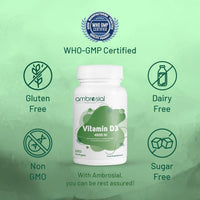 AMBROSIAL Ambrosial Vitamin D3 4000 IU (100 mcg) Softgel - High Strength Vitamin D Supplement | Gluten Free | Supports Immune System, Healthy Bones & Teeth | Vitamin D 4000iu | Pack of 1-120 Softgels