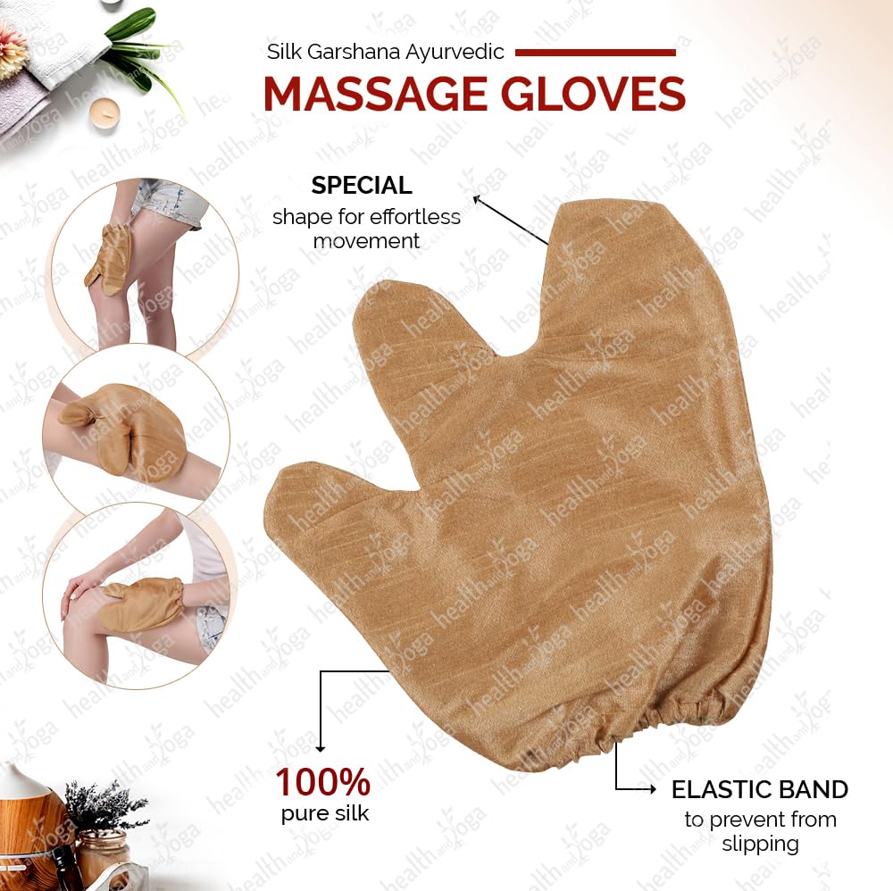 SoulGenie Silk Garshana Ayurvedic Massage Gloves - Electro Static Lymph Circulation Boost - 100% Natural Dry Skin Brushing and Exfoliation and Excess Fat Treatment - Mitt Style 1 Pair