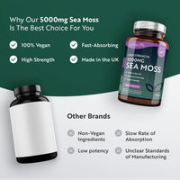 5000mg Sea Moss Tablets - 400 Irish Sea Moss Vegan Supplements for 6.5 Months of Supply, Contributes to Normal Energy-Yielding Metabolism, Skin & Cognitive Function (EFSA) Made in The UK by Nutravita