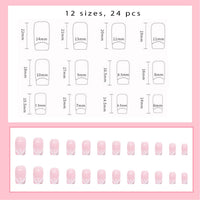 24Pcs False Nails,UHOMENY Square False Nails Short Long Fake Nails Acrylic Stick on Nails for Women Girls Nail Art Press on Nails with manicure kit (Pink, White, Silver, 12 size)