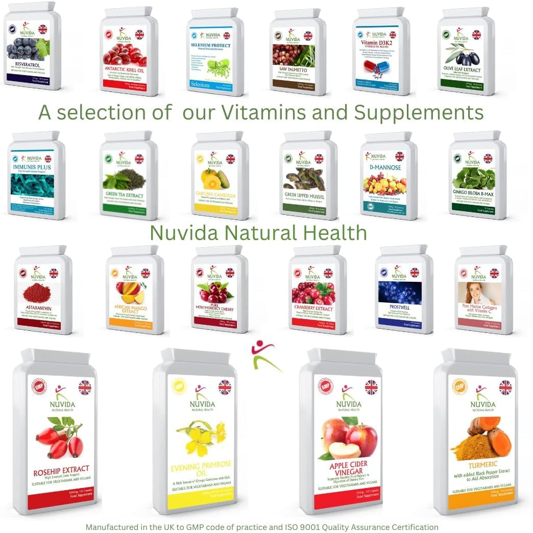 NUVIDA NATURAL HEALTH Rosehip Capsules - High Strength Rosehip Supplement with Vitamin C to Support Joint Health, Bones, Cartilage and Collagen Formation - 120 Vegan Rosehip Capsules. Up to 4 Months Supply.