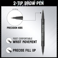 2-in-1 Double-ended Eye Brow Pencils with 2 Tips and Precise Brush Tip, Waterproof Last All-Day, Microblading Eyebrow Pen (Black)