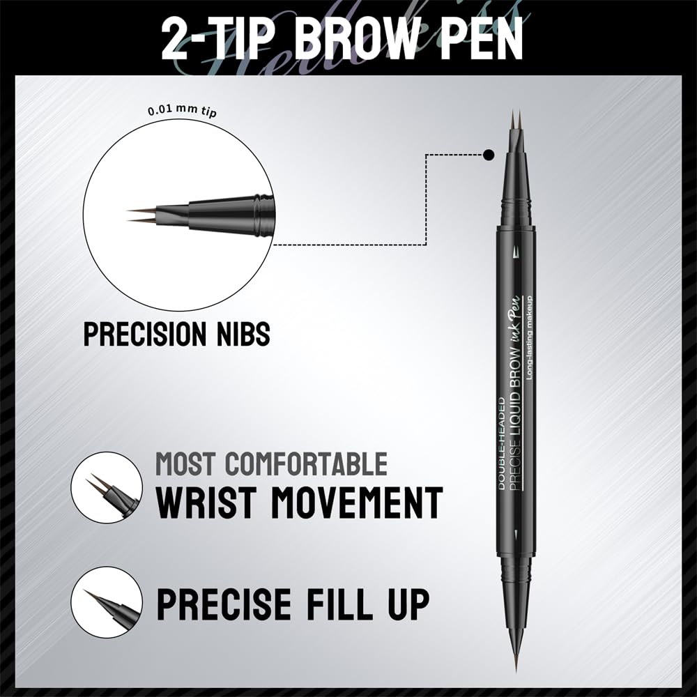 MAYEON 2-in-1 Double-ended Eye Brow Pencils with 2 Tips and Precise Brush Tip, Waterproof Last All-Day, Microblading Eyebrow Pen (Black)