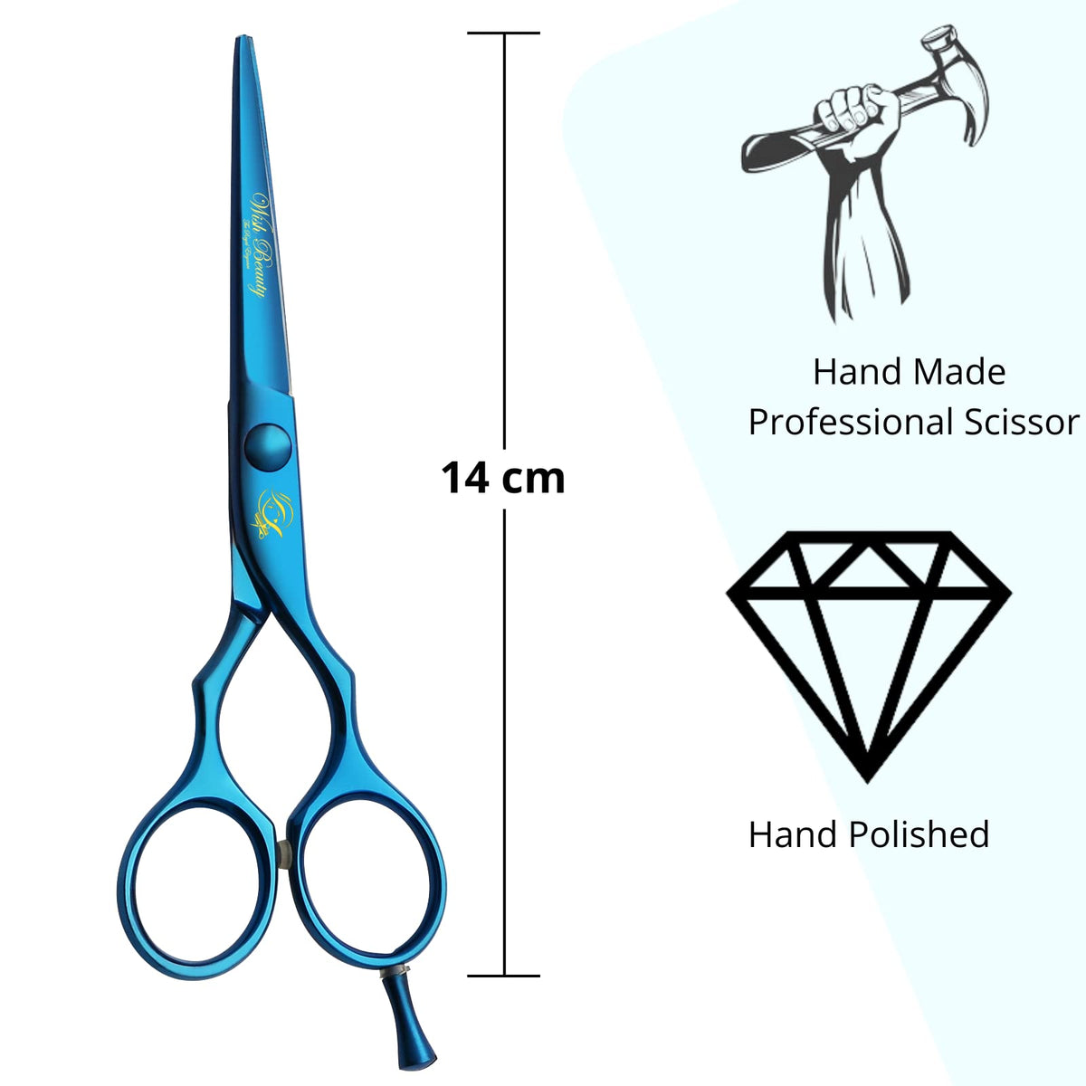 wish beauty,the royal elegance Wishbeauty Professional Hairdressing Scissors - 5.5 inch Hair Scissors for Women & Men - Barber Scissors for Hair Cutting - Sharp Scissor Blades - RightHand Hairdressers Scissors for Salon (Blue)