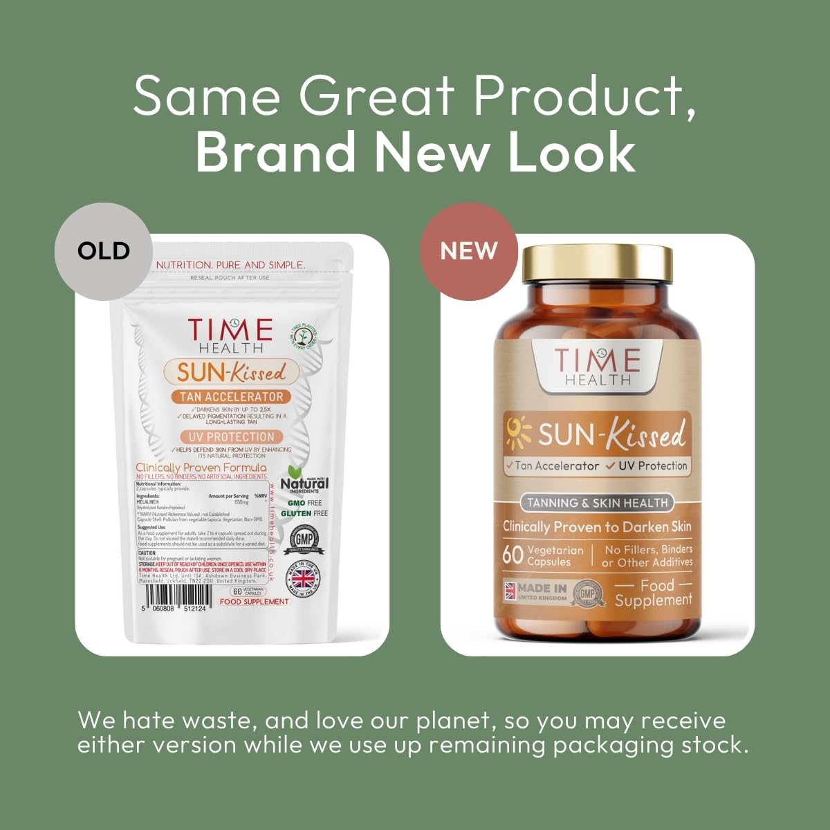 Time Health New: Sun-Kissed - Clinically Proven Tan Accelerator - Darkens Skin By Up to 2.5X - Prolongs Tan - Provides UV Protection - Made with Melaline® - Tanning Supplement - UK Made - Zero Additives