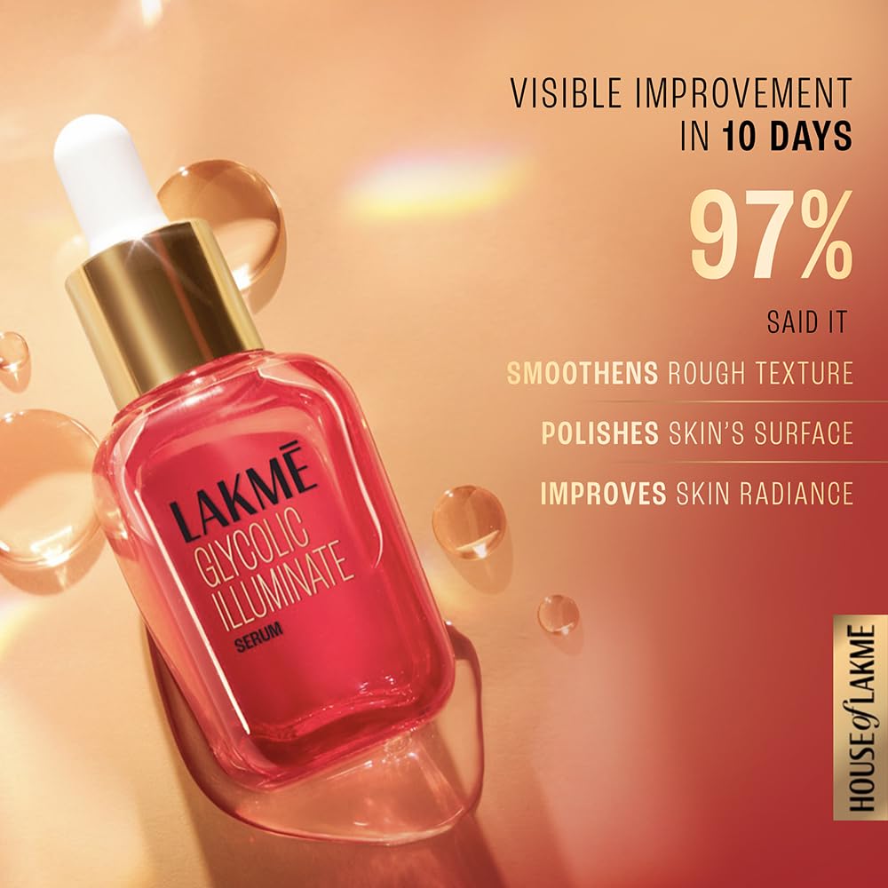 LAKMÉ Lakme Glycolic Illuminate Serum with 1% Glycolic Acid Reduces Dullness & Improves Texture, 30ml by Glowrity