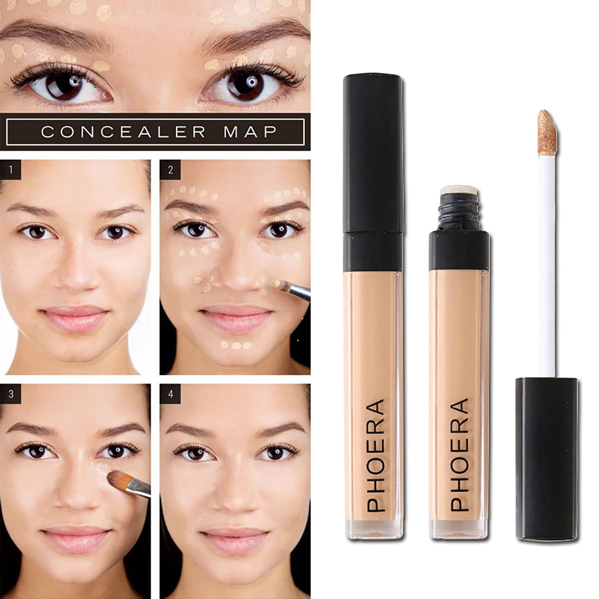 Anglicolor PHOERA Full Coverage Liquid Concealer 1 Count, Moisturizer HD High Definition Foundation, 24HR for Dark Circles (103#BEIGE)