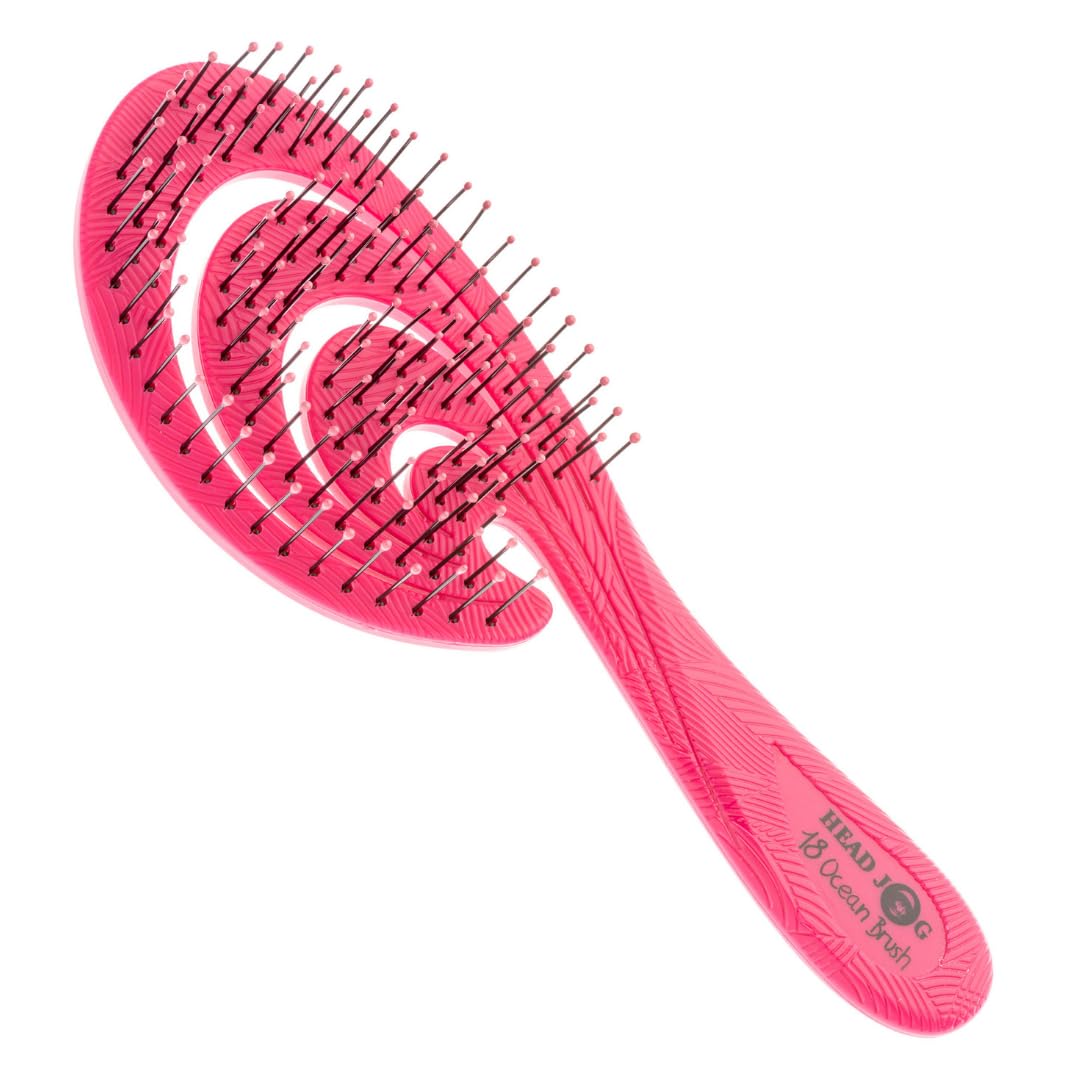 Head Jog 18 Ocean Hair Brush. Eco Friendly Vent Paddle Brushes With Flexible Soft Bristles, Detangling Wet Or Dry Hair. Gentle Brushing & Detangling Brush For Curly & Wavy Hair (Shell)