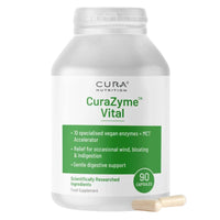 Cura Nutrition CURA NUTRITION CURAZYME Vital (90 Capsules) Digestive Enzymes Supplement for Gut Health Support, Basic Digest Formula for Bloating, Heartburn, Digestion Relief, Ideal for Sensitive Stomachs, Vegan