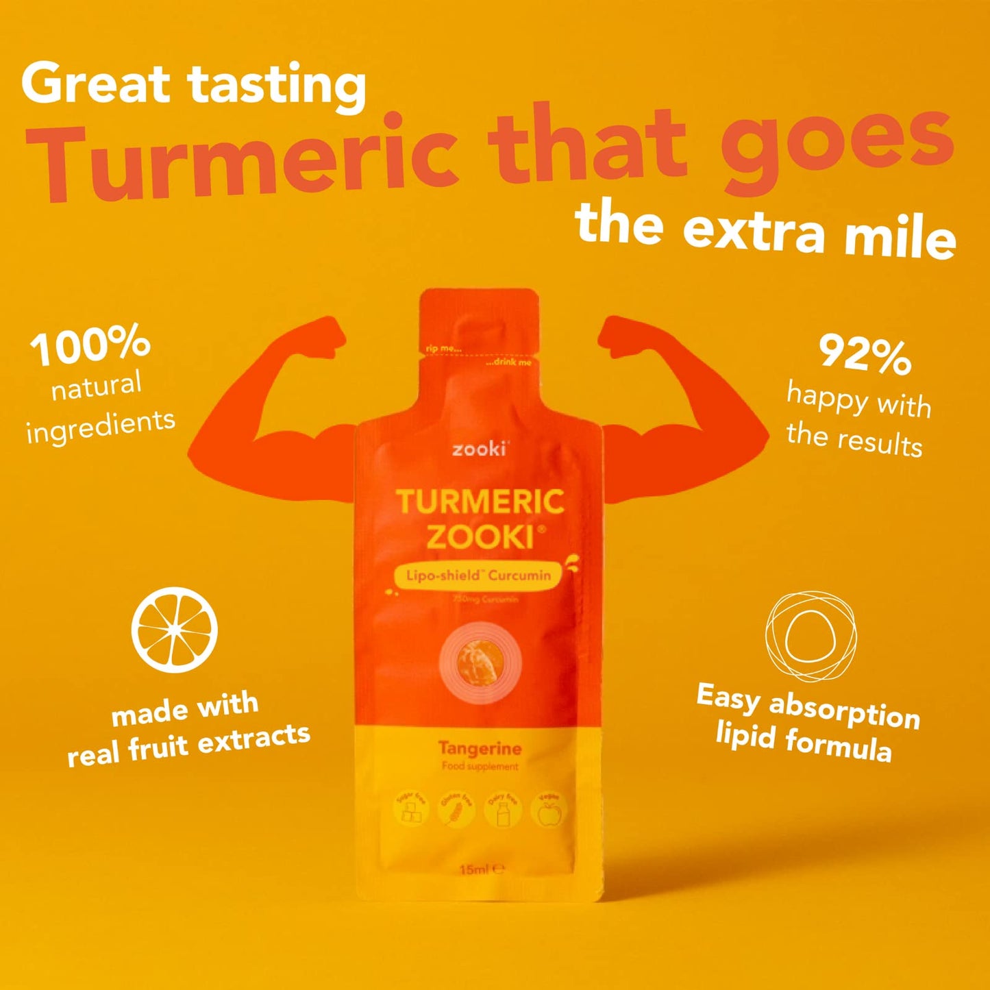 Zooki® Liquid Turmeric | Turmeric Shots Contains 750mg Full Spectrum Curcumin Per 15ml Sachet (Tangerine Flavour, 14 Servings)