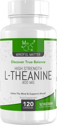 Mindful Matter MM L Theanine | 120 L-Theanine Capsules from Green Tea - High Strength 1000mg Green Tea Extract Providing 400mg L'theanine per Serving | L Theanine Supplement | Non-GMO Gluten Free | Made in UK