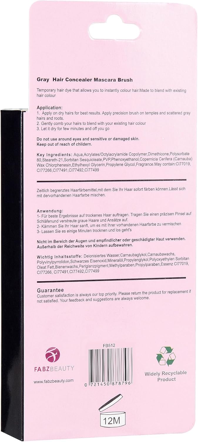Fabz Beauty Gray Hair Cover-up Mascara Touch Up for Men & Women Instantly Cover Your Grey Roots and Hair with Concealer Brush (Dark Brown - 3 Pack)
