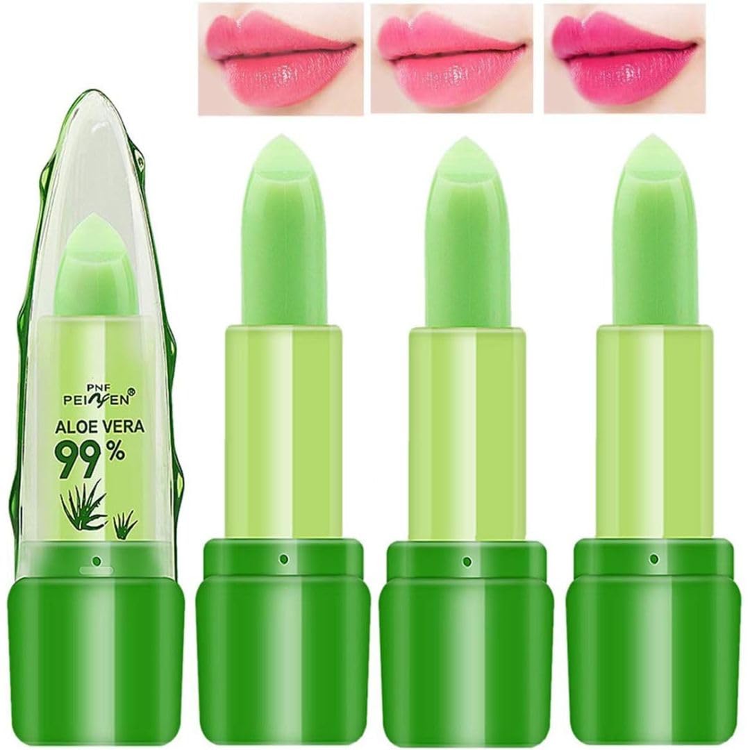 Generic Aloe Vera Lipstick, Aloe Vera Lip Balm, Moisturizing Crystal Jelly Lipsticks, Organic Color Change Lipstick, Long Lasting Nutritious Lip Balm, Magic Temperature Lip Gloss for All Ages (1)