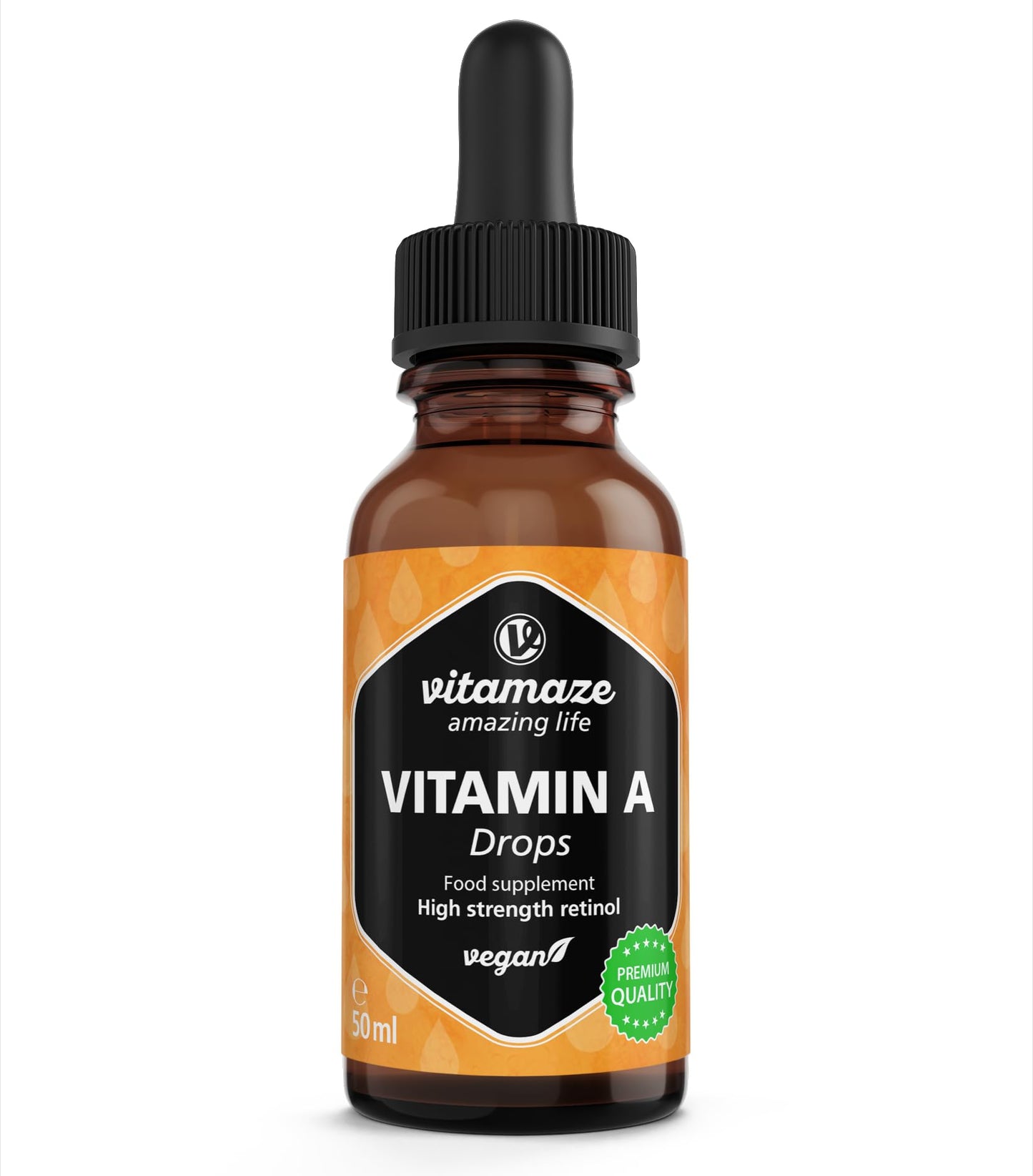 Vitamaze - amazing life Vitamin A Drops 5000 IU High Strength per Daily Dose, Retinol Liquid & Vegan, 50 ml (1700 Drops), Natural Food Supplement Without Additives, High Bioavailability