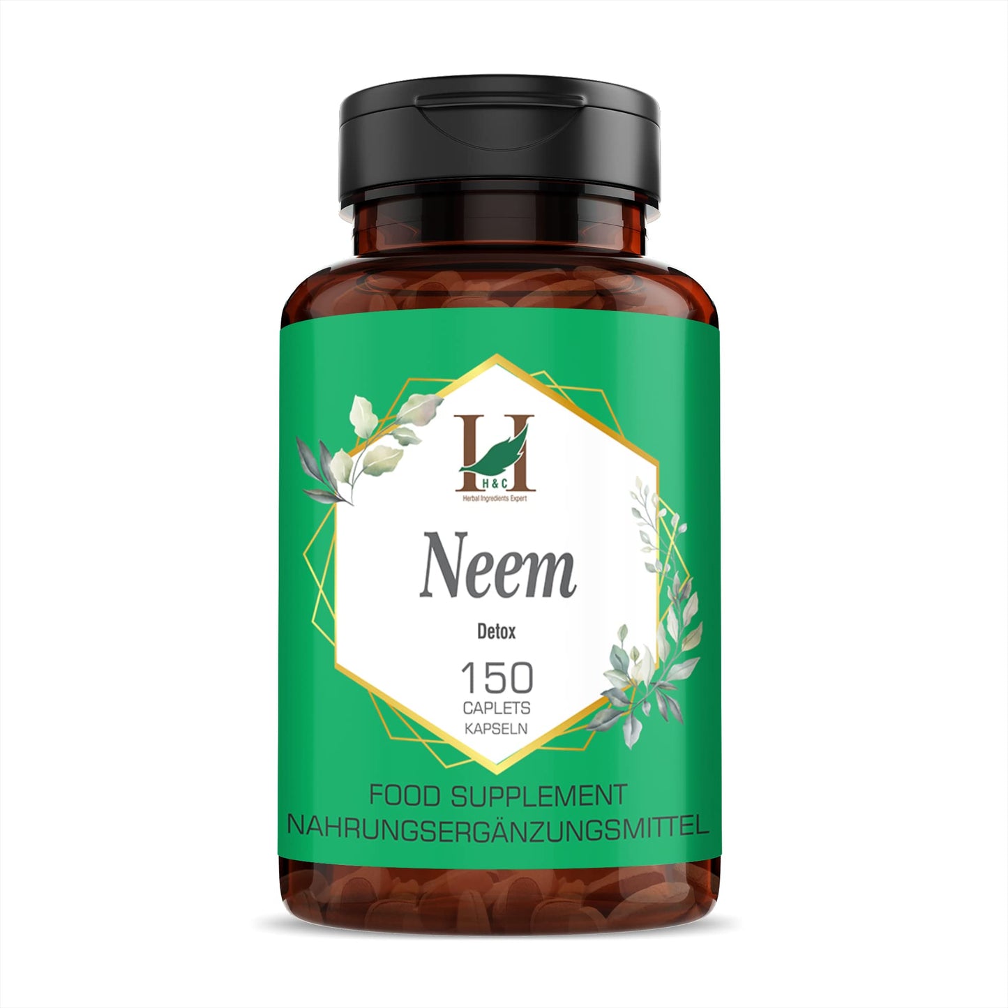 H&C HERBAL INGREDIENTS EXPERT H&C Neem Caplets/Tablets (Azadirachta Indica) - 750mg, 150 Counts | Detox