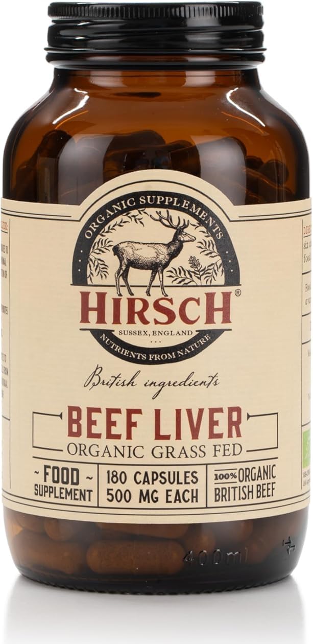 Hirsch Organic UK Grass Fed Beef Liver Supplement - Soil Association Certified 100% Organic and Glyphosate Free & Vitamin & Mineral 3rd Party Tested