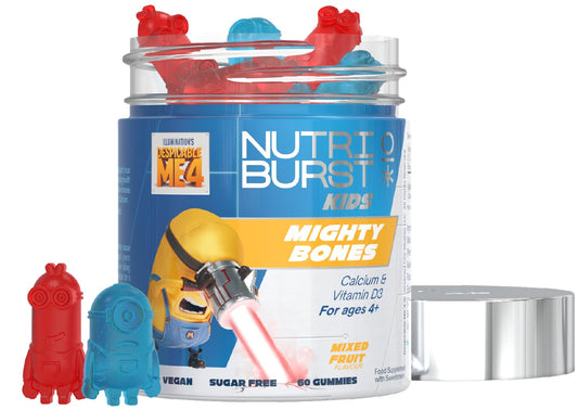 Nutriburst Minions Mighty Bones Vitamins for Kids - Chewable Vitamin D3 + Calcium Gummies for Healthy Bone Development - Vegan + Sugar Free - Fruity Flavour - 60 Gummies