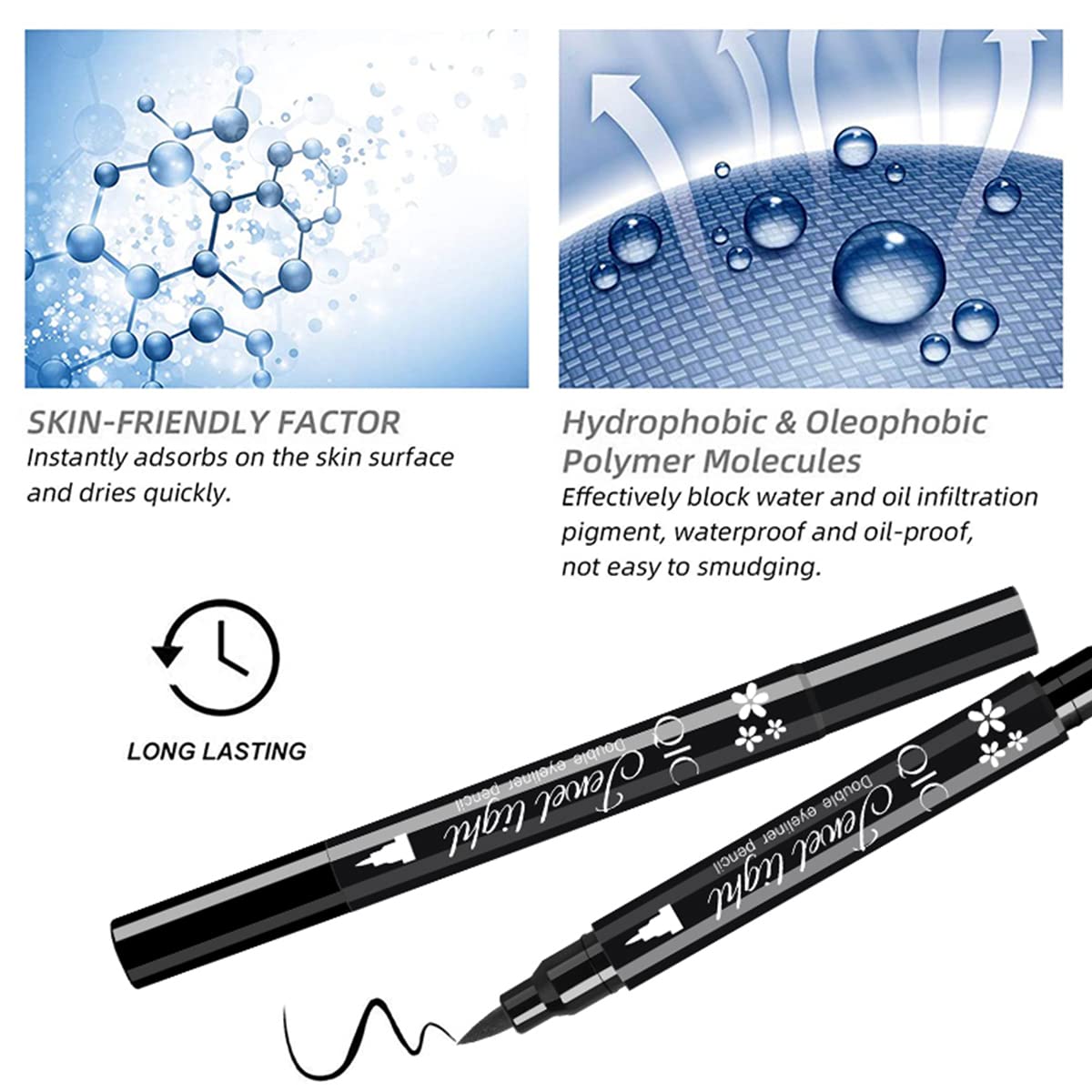 RenhuangFuxi Eyeliner Stamp, Heart/Star/Moon/Flower Waterproof Liquid Eyeliner Pen, Long-Lasting, Black