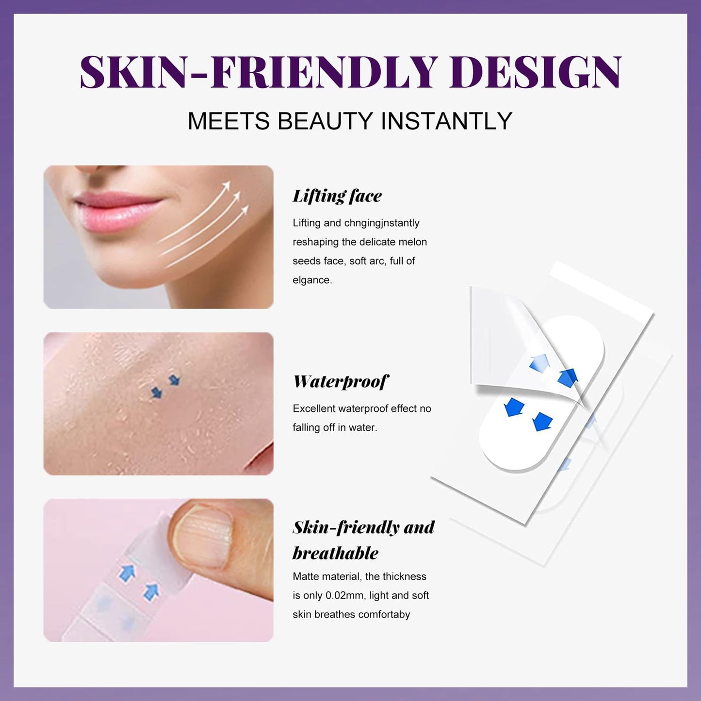 V Edge Patches Face Lift Tape Lifting Waterproof Elasticity Stickers (60 Pcs) - Invisible Anti Wrinkle Makeup Face Lift Tools for Wrinkle Hide & Double Chin Face Instant Makeup Uplift