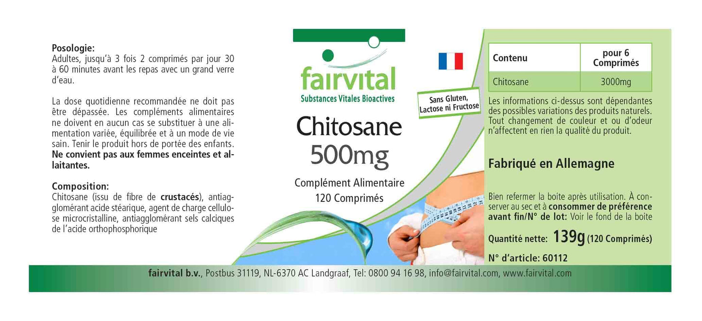 fairvital Fairvital | Chitosan 500mg - HIGH Dosage - 120 Tablets - Natural Fiber