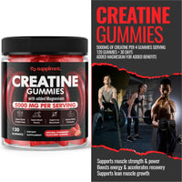 Creatine 120 Gummies Max 5000mg for Men and Women Creatine Monohydrate with Added Magnesium - Chewable Gummies, Strawberry Flavour (1 Month Supply)