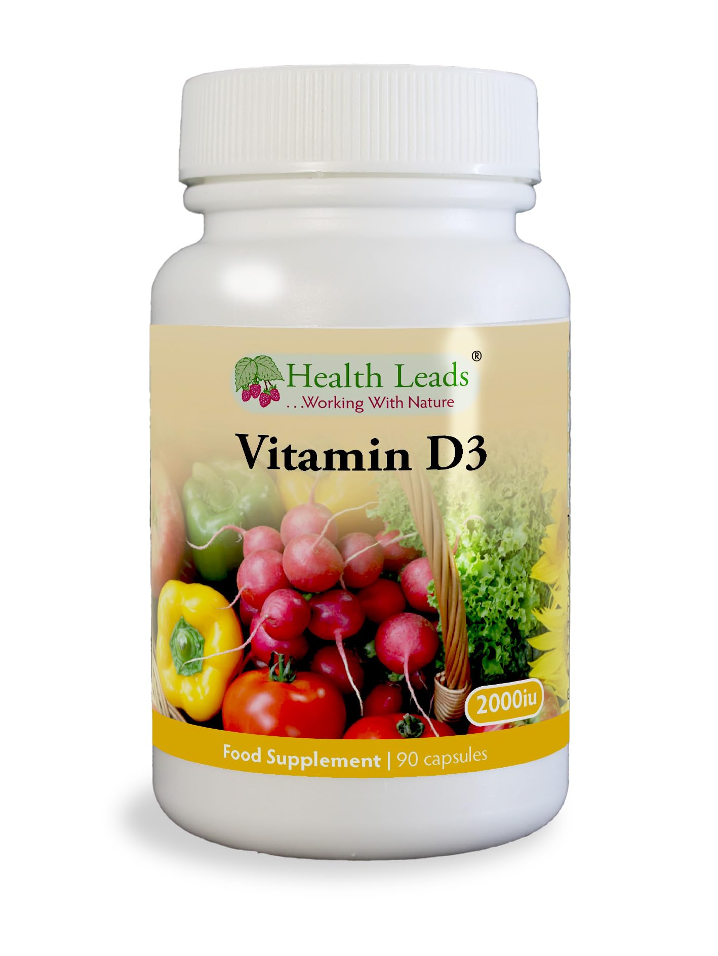 Health Leads ...Working With Nature Vitamin D3 2000iu x 90 Capsules, Suitable for Vegetarians, Magnesium Stearate Free, Contributes to The Maintenance of Normal Bones, Muscle Function & The Immune System, UK Manufactured