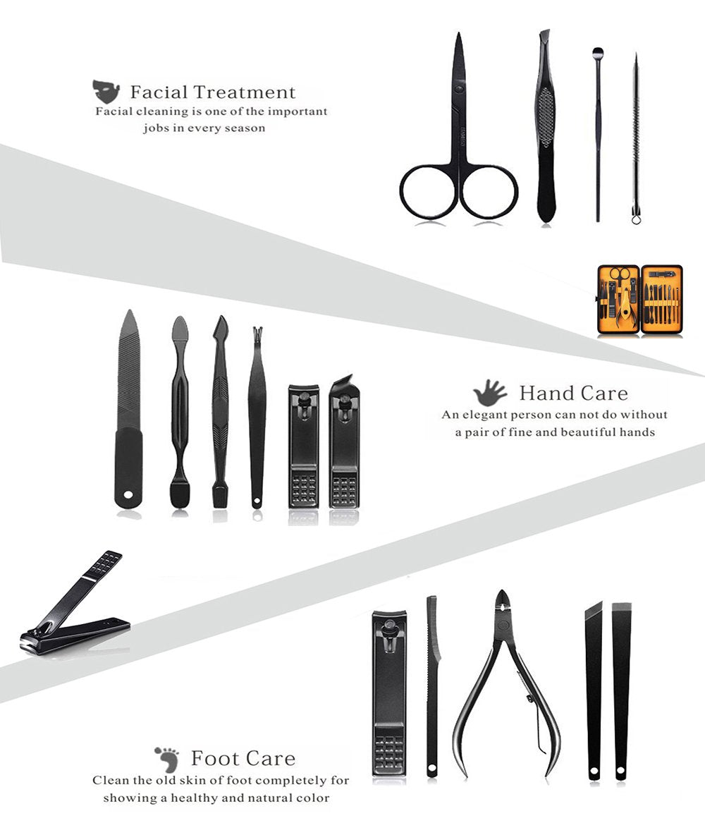 Keiby Citom Manicure Set Nail Set Nail Clipper Kit Professional - Stainless Steel Pedicure Set Nail Grooming Kit of 15pcs with Case for Travel (Black/Yellow)