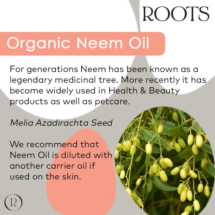Roots Organic Neem Oil. Suitable for Vegans and Cruelty Free. Full of nutrients and Anti-oxidants. Helps Reduce fine Lines and Wrinkles. Soothes Dry and Irritated Skin