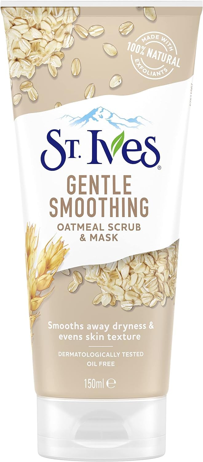 beauty mix St. Ives Gentle Smoothing Oatmeal Scrub & Mask, 150 ml (Pack of 3) – Nourishing Dual-Action Facial Treatment for Exfoliation and Hydration, Leaving Skin Soft, Radiant, and Visibly Healthy