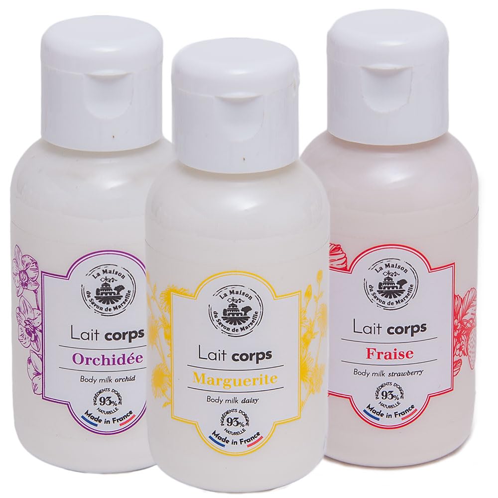 LA MAISON DU SAVON Maison du Savon de Marseille - French Body Lotion for Dry Skin - Fragranced Moisturiser with Organic Shea Butter - Multiple Fragrances - 50ml Travel Size - Set of 3