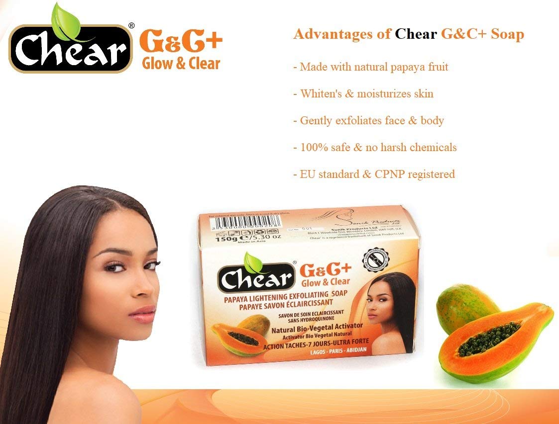 G&C+ Papaya Skin Lightening Brightening Exfoliating Soap 150g - with natural bio vegetal activator
