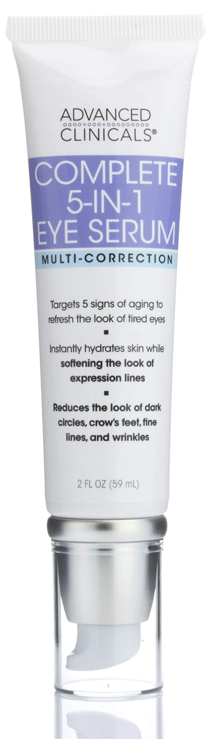 Advanced Clinicals 5-in-1 Multi Correction Anti-Aging Eye Serum with Retinol, Collagen, Vitamin C, and Manuka Honey. For dark circles, wrinkles, crow's feet, fine lines. Large 2oz airless tube.